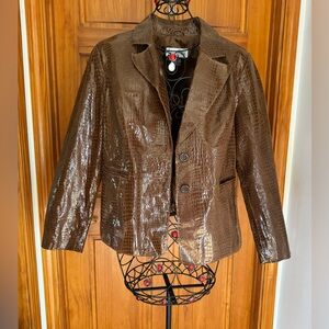 Bradley Bayou Ladies Croc Embossesd 100% Leather Brown XL Jacket